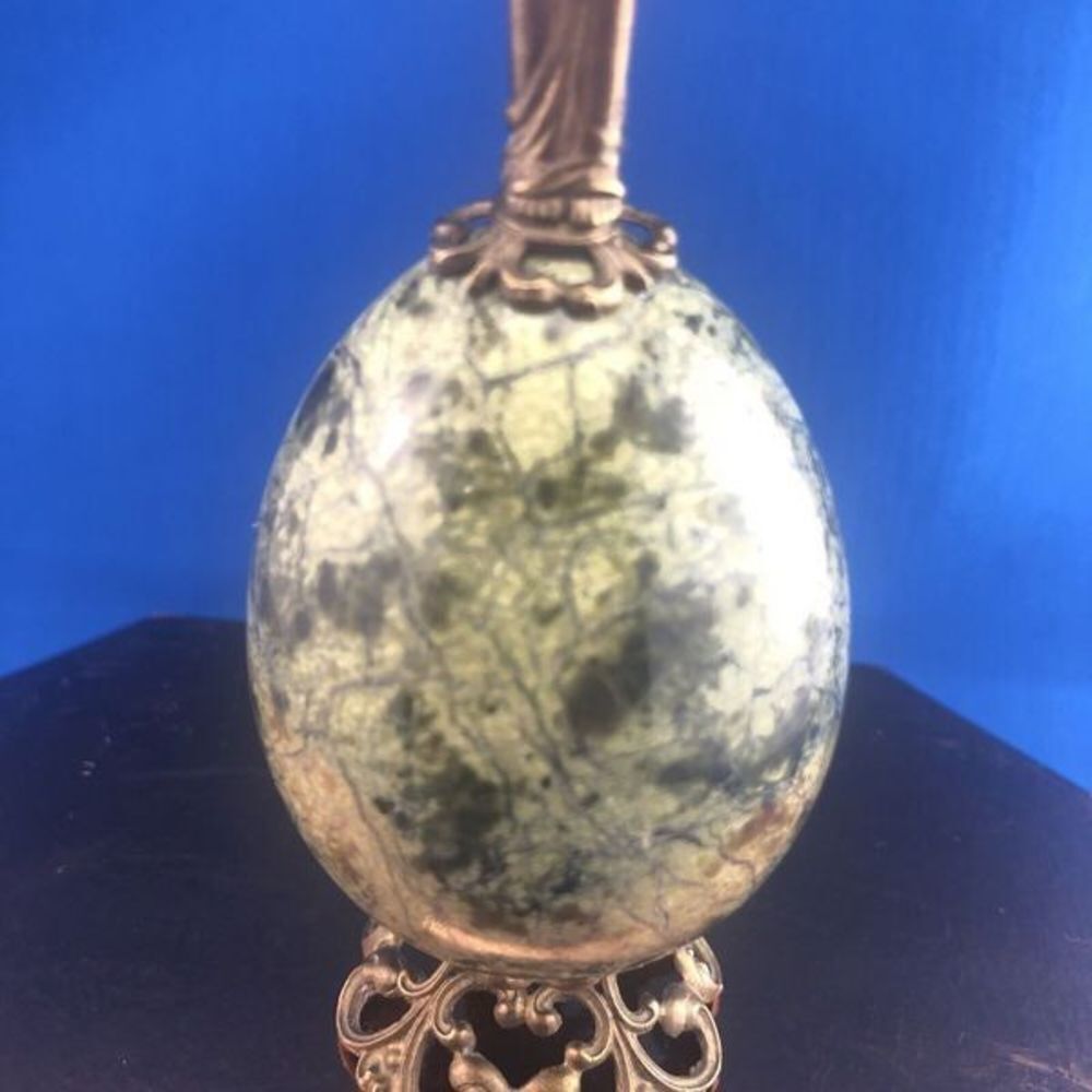 Green Marvel Egg With Brass Angel On Top - Picture 6 of 10